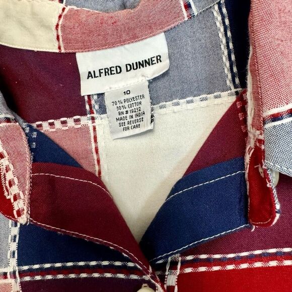 Vintage Alfred Dunner Red Patchwork Button Down Short Sleeve Shirt - Picture 6 of 6